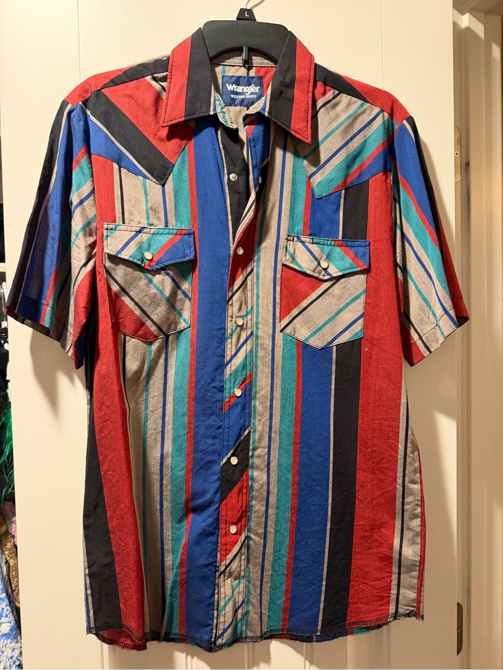 Wrangler Multicolor Vertical Stripe Short Sleeve Button-Up Shirt
